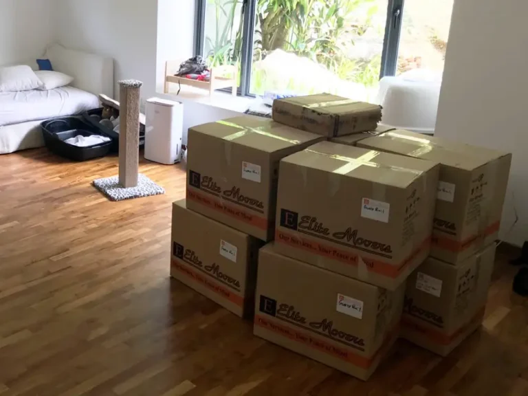 Moving boxes labelled and ready for move